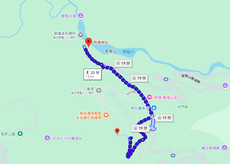 熊野那智大社,アクセス,徒歩